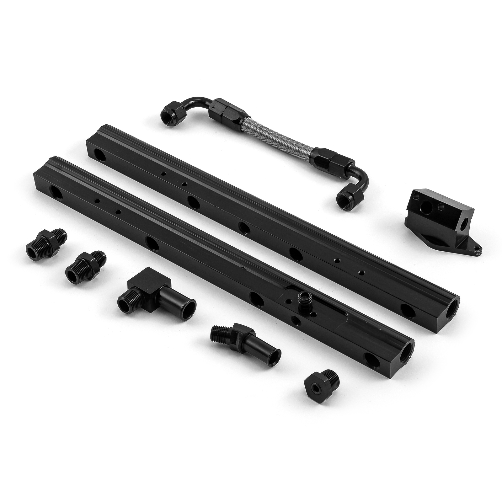 Speedmaster® PCE137.1009.02 Ford 302 351 5.0L 5.7L Billet Aluminum Fuel Injector Rail Kit (OEM Angled) Black