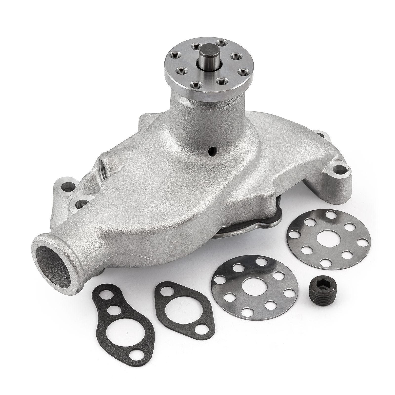 Chevy SBC 350 High Volume Aluminum Short Water Pump w/o Heater Port [Satin]