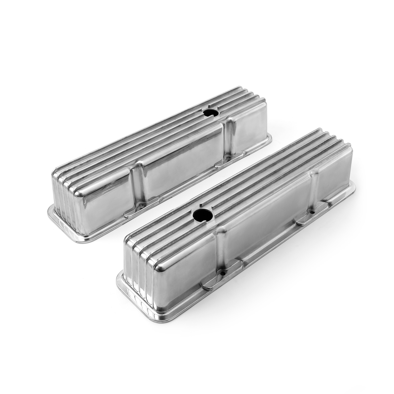Chevy SBC 350 Nostalgic Finned Aluminum Valve Covers - Tall w/Hole