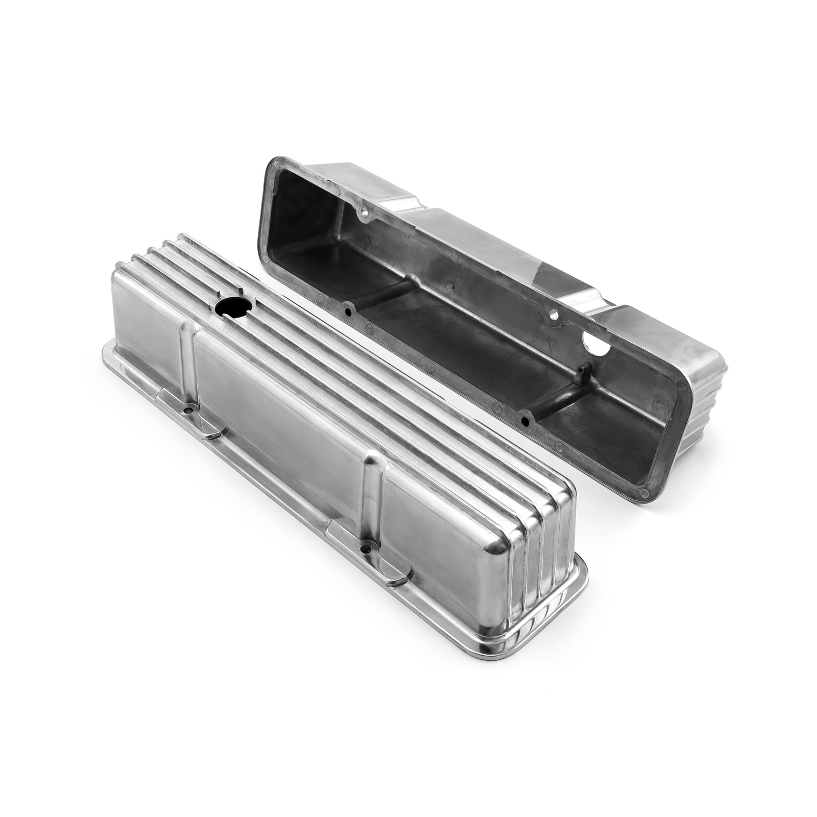 Speedmaster® PCE314.1070.05 Chevy SBC 350 Nostalgic Finned Aluminum Valve Covers - Tall w/Hole