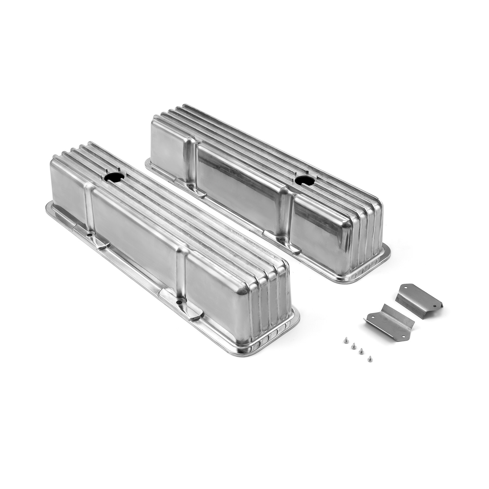 Speedmaster® PCE314.1070.05 Chevy SBC 350 Nostalgic Finned Aluminum Valve Covers - Tall w/Hole