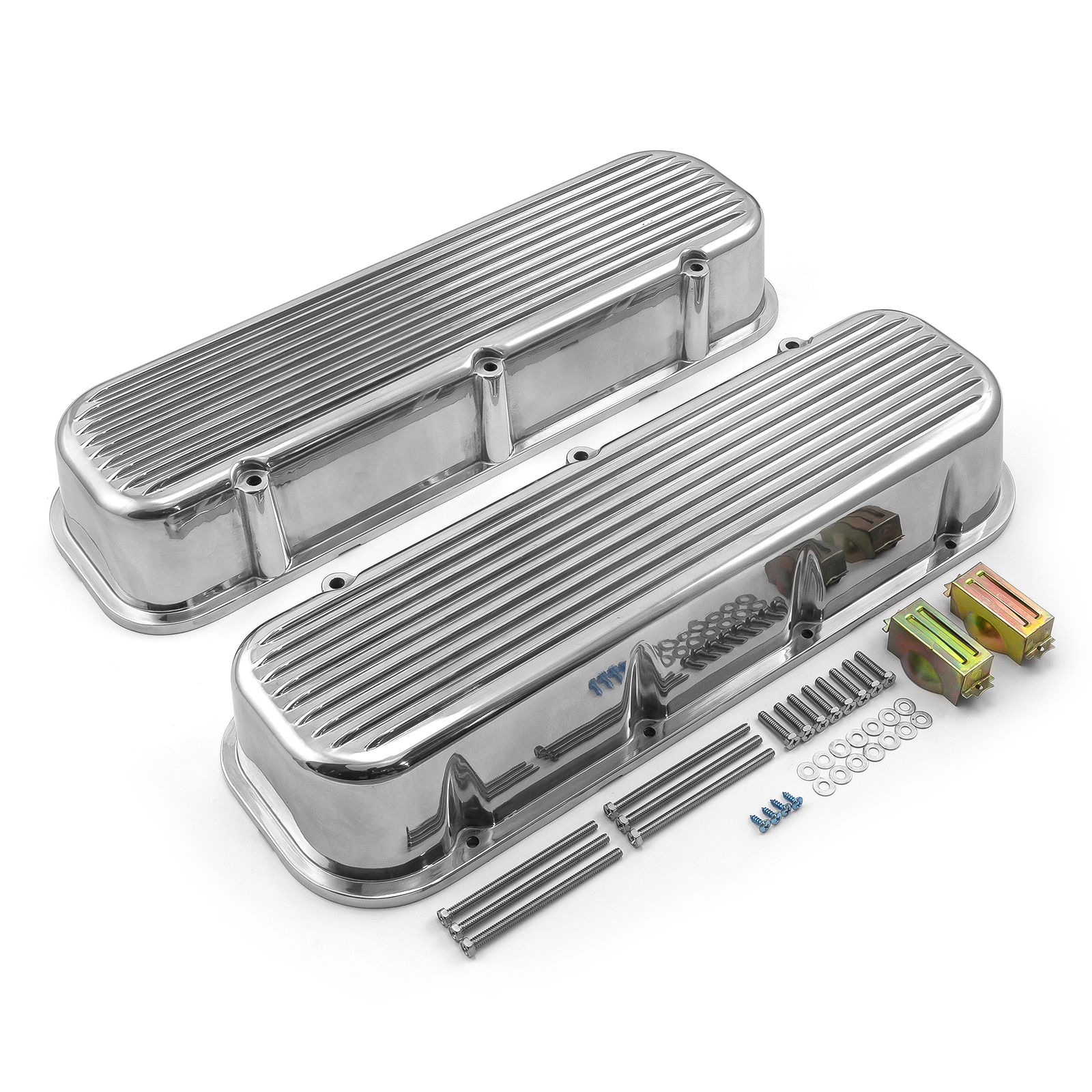 Speedmaster® PCE314.1027.02 Chevy BBC 454 Nostalgic Finned Aluminum Valve Covers - Tall w/o Hole