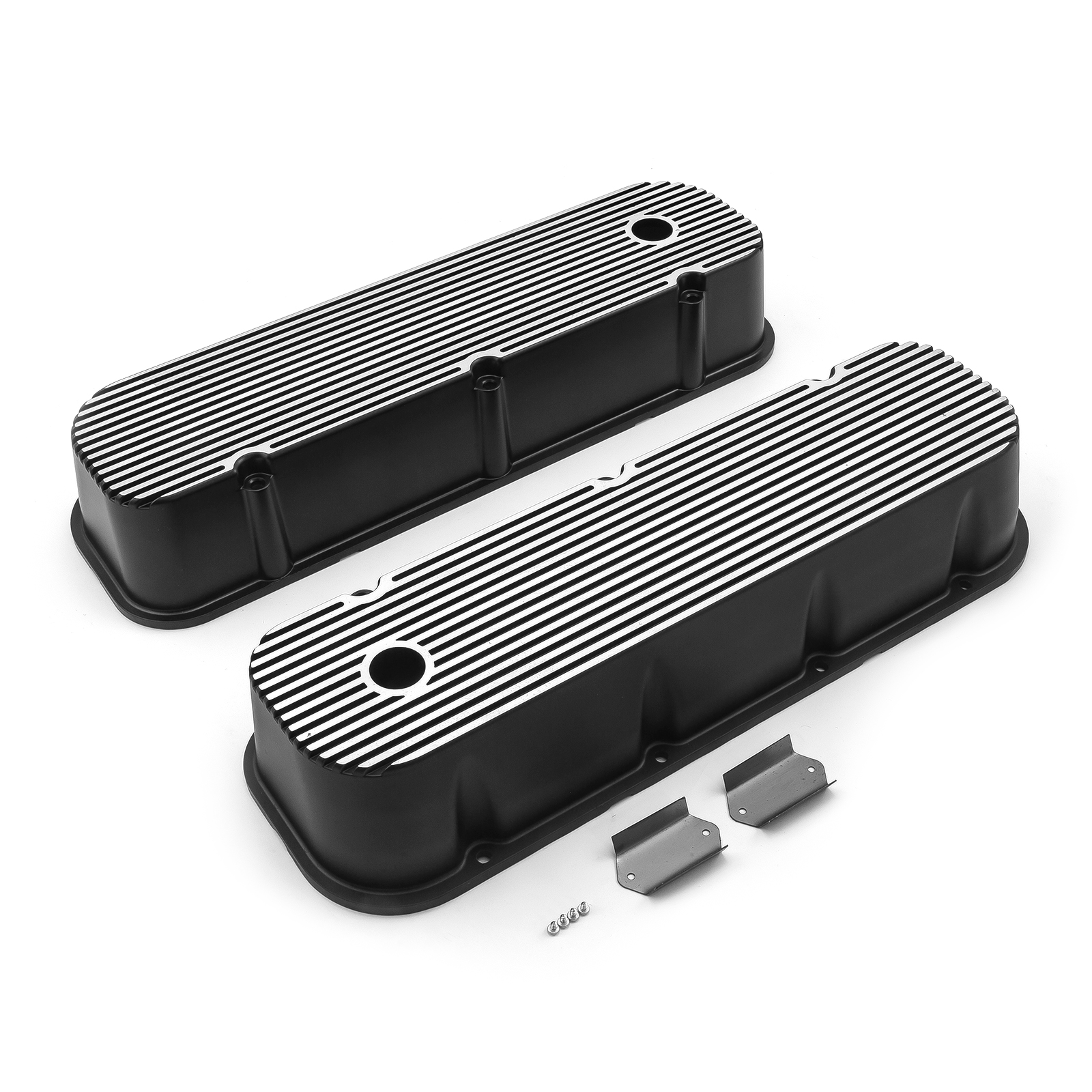 Speedmaster® PCE314.1028.03 Chevy BBC 454 Black Finned Aluminum Valve Covers - Tall w/ Hole