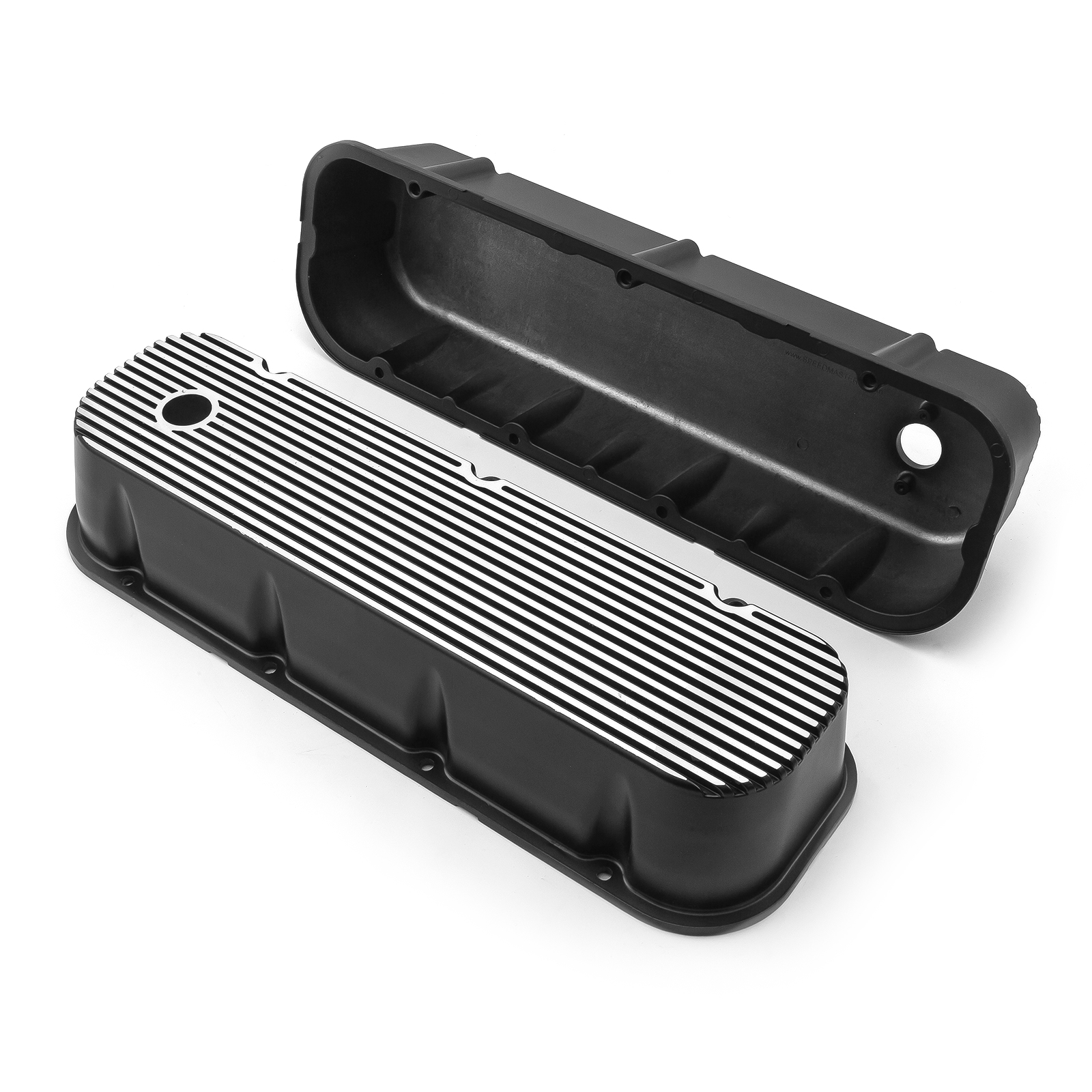 Speedmaster® PCE314.1028.03 Chevy BBC 454 Black Finned Aluminum Valve Covers - Tall w/ Hole