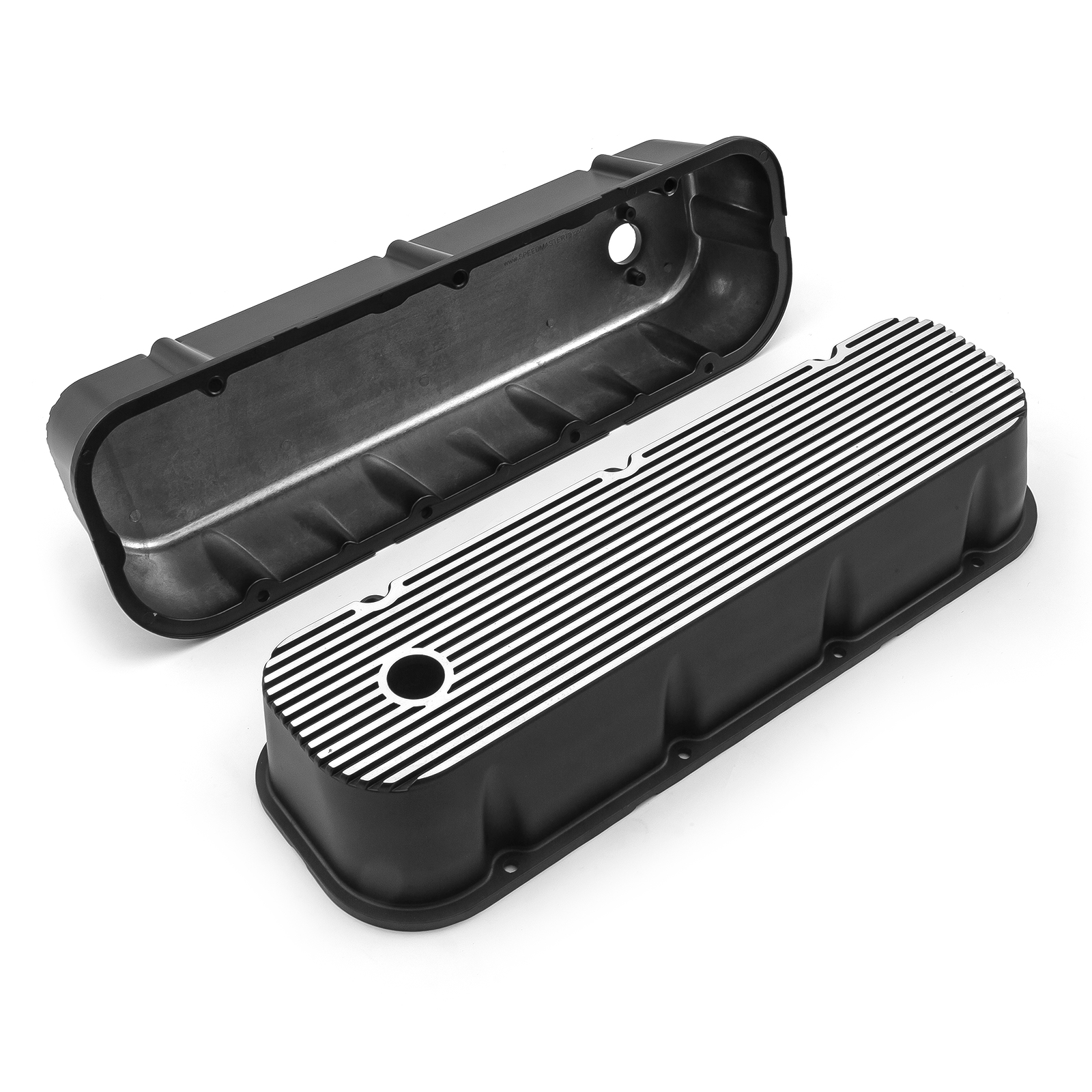Speedmaster® PCE314.1028.03 Chevy BBC 454 Black Finned Aluminum Valve Covers - Tall w/ Hole