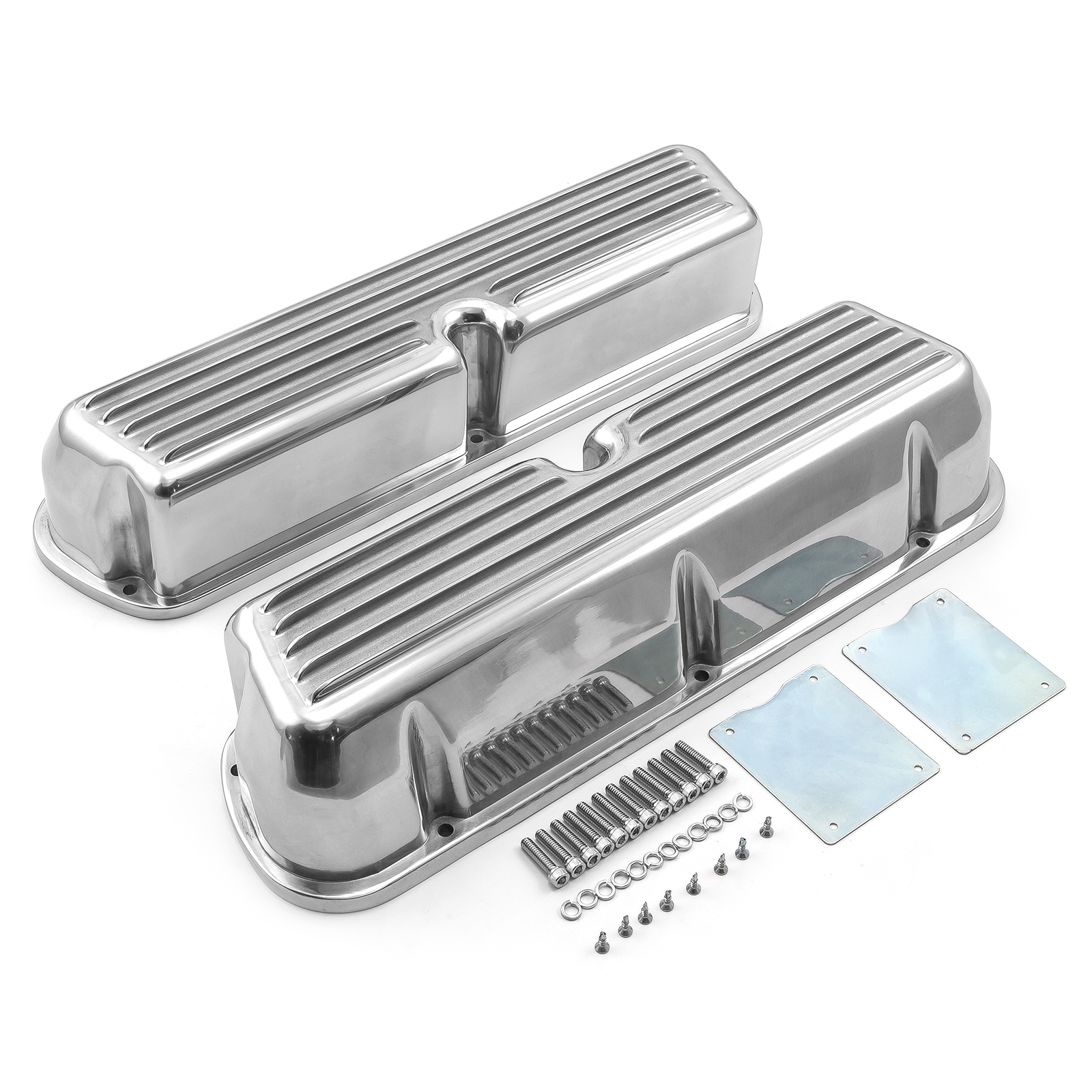 Speedmaster® PCE314.1031.03 Ford SB 289 302 351 Windsor Nostalgic Finned Aluminum Valve Covers Tall w/o Hole