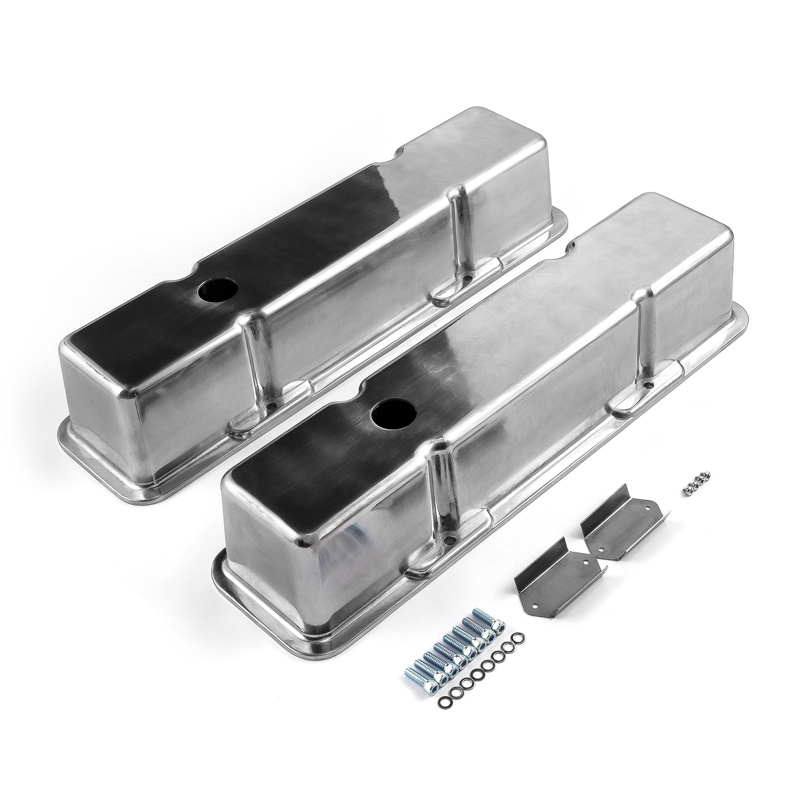 Speedmaster® PCE314.1070.01 Chevy SBC 350 Polished Aluminum Plain Valve Covers - Tall w/ Hole