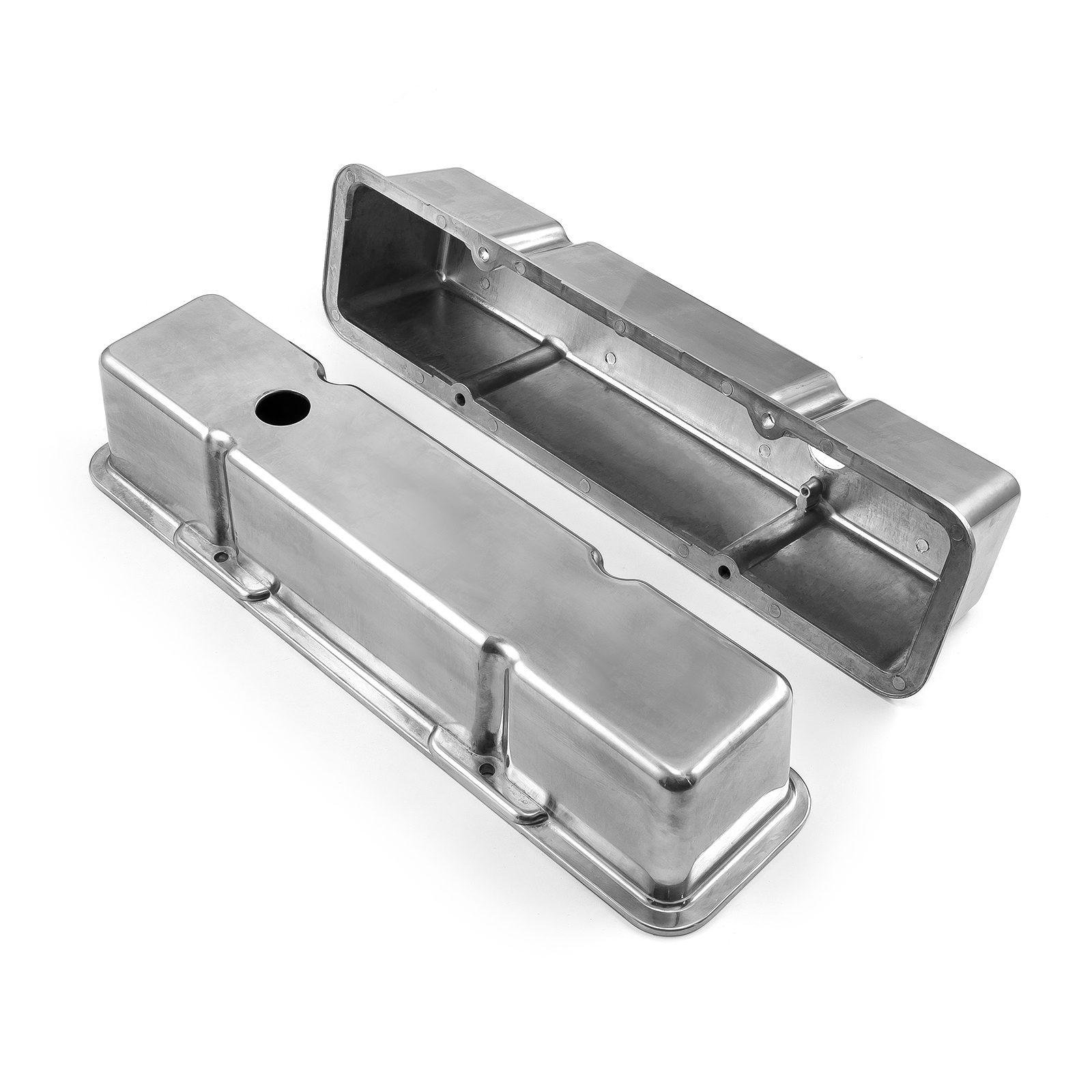 Speedmaster® PCE314.1070.01 Chevy SBC 350 Polished Aluminum Plain Valve Covers - Tall w/ Hole