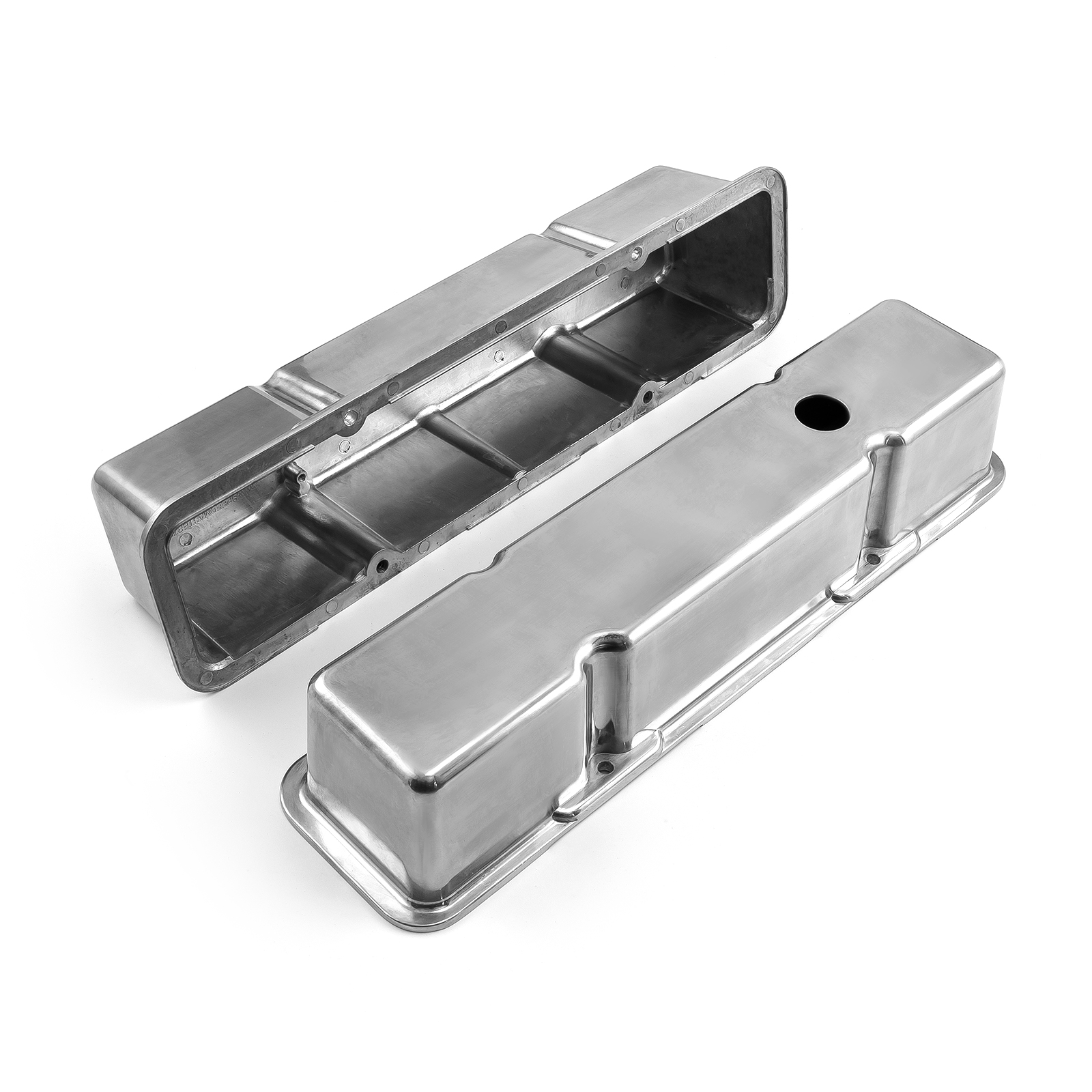 Speedmaster® PCE314.1070.01 Chevy SBC 350 Polished Aluminum Plain Valve Covers - Tall w/ Hole
