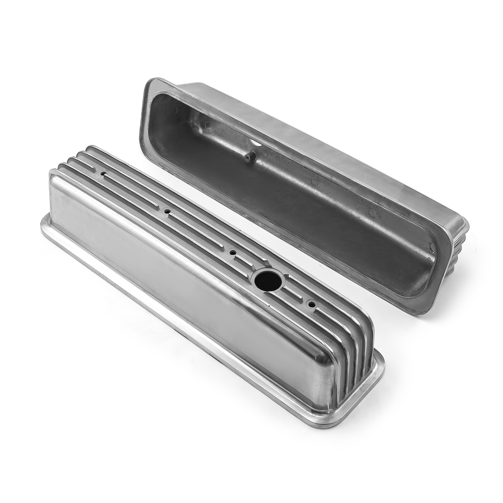 Speedmaster® PCE314.1075.02 Chevy SBC 350 Center Bolt Nostalgic Finned Aluminum Valve Covers - Tall w/Hole