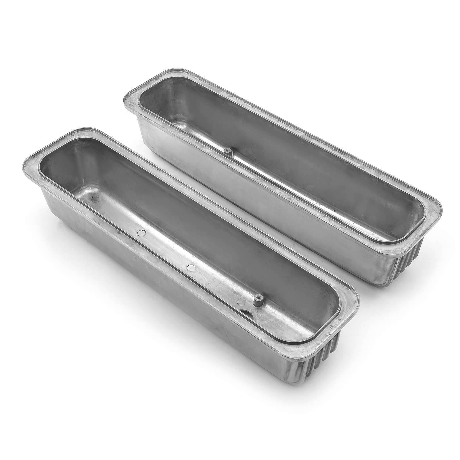 Speedmaster® PCE314.1075.02 Chevy SBC 350 Center Bolt Nostalgic Finned Aluminum Valve Covers - Tall w/Hole