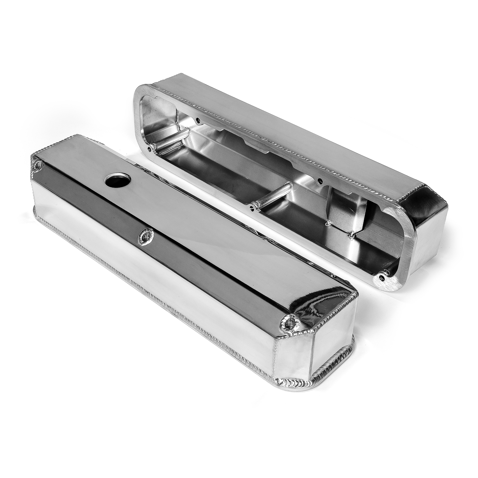 Speedmaster® PCE314.1125.02 Mopar Chrysler SB 318 340 360 Fabricated Valve Covers Tall Polished w/ Hole