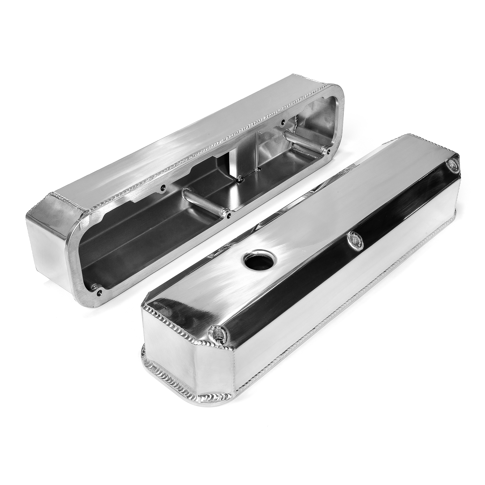 Speedmaster® PCE314.1125.02 Mopar Chrysler SB 318 340 360 Fabricated Valve Covers Tall Polished w/ Hole