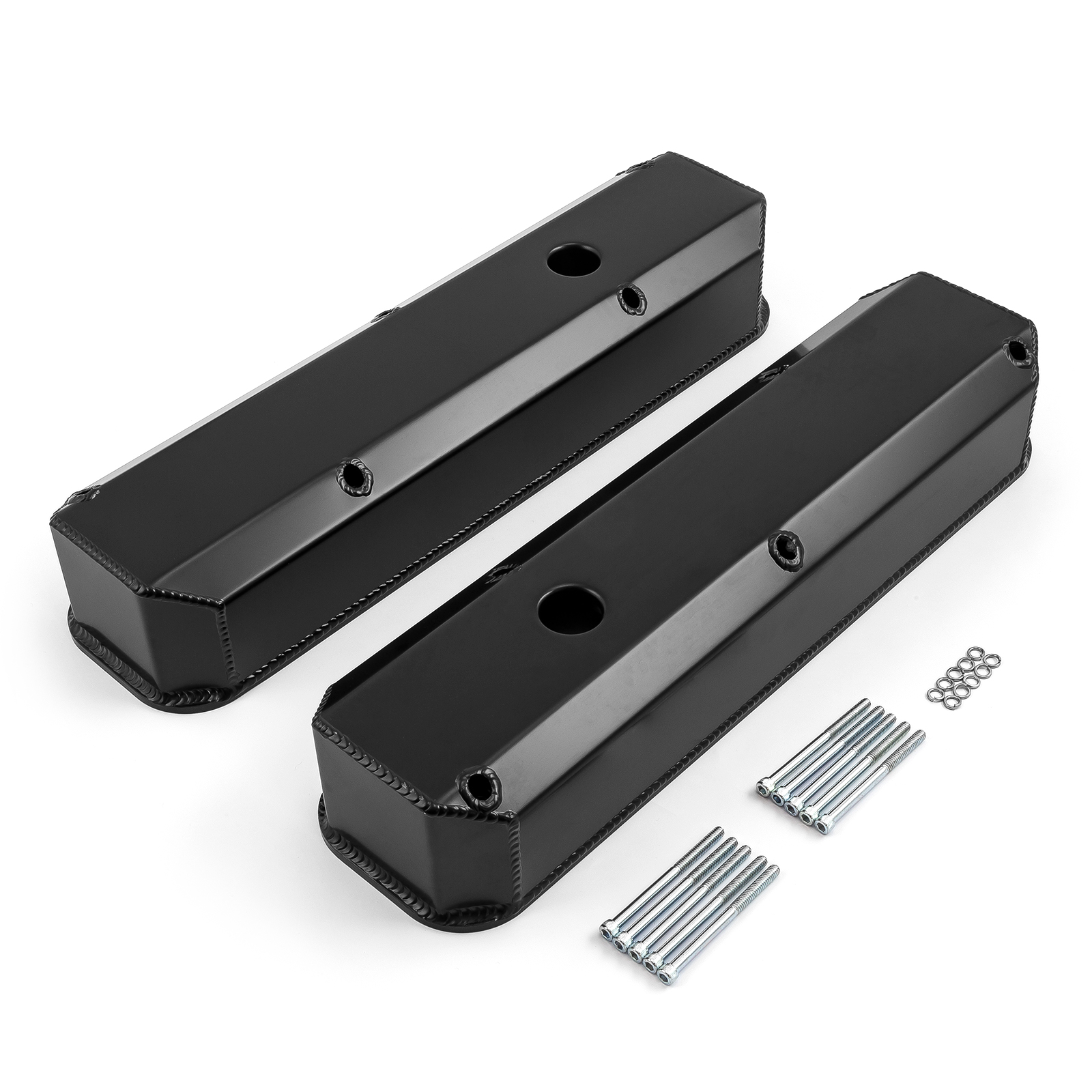 Speedmaster® PCE314.1125.03 Mopar Chrysler SB 318 340 360 Fabricated Valve Covers Tall Black w/ Hole