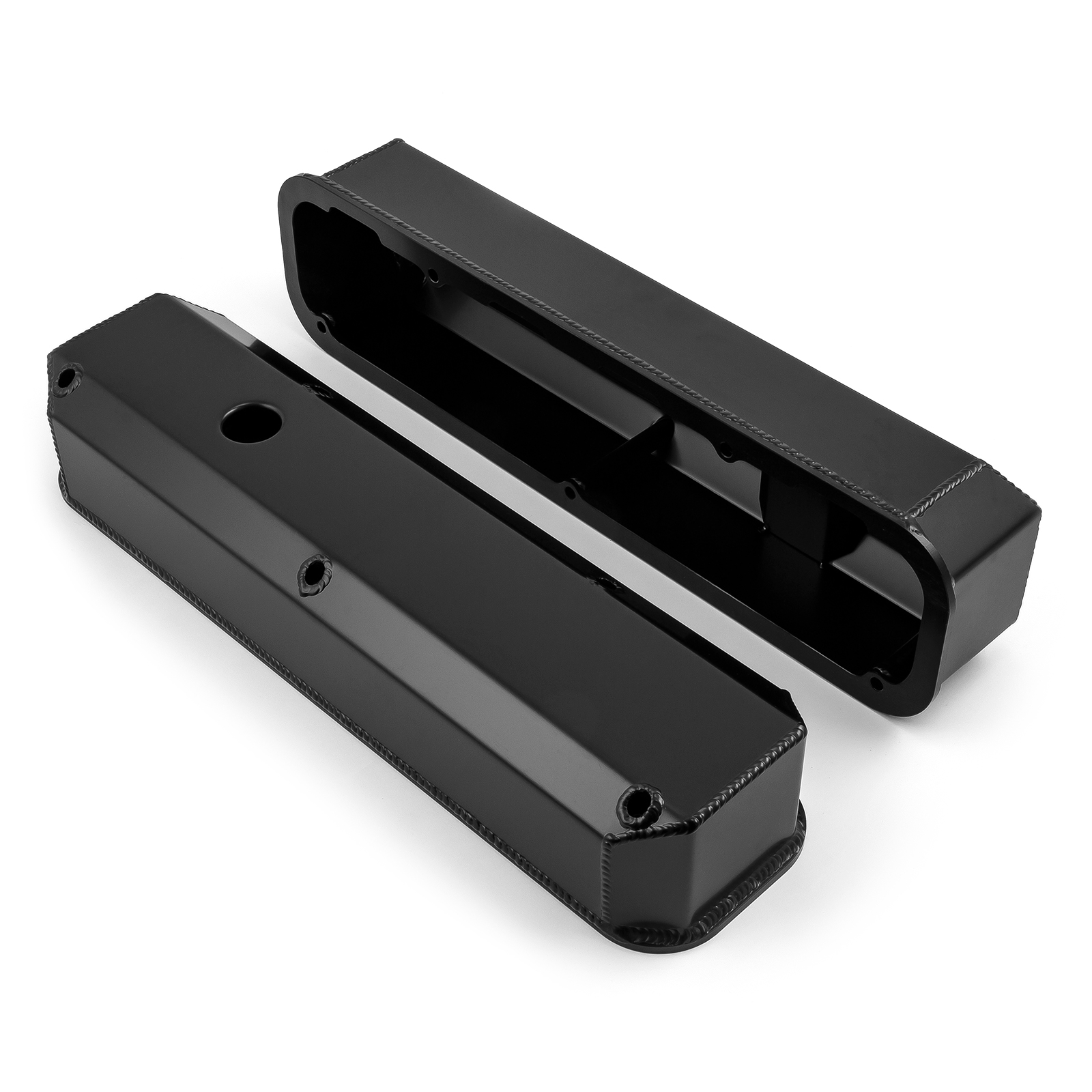 Speedmaster® PCE314.1125.03 Mopar Chrysler SB 318 340 360 Fabricated Valve Covers Tall Black w/ Hole