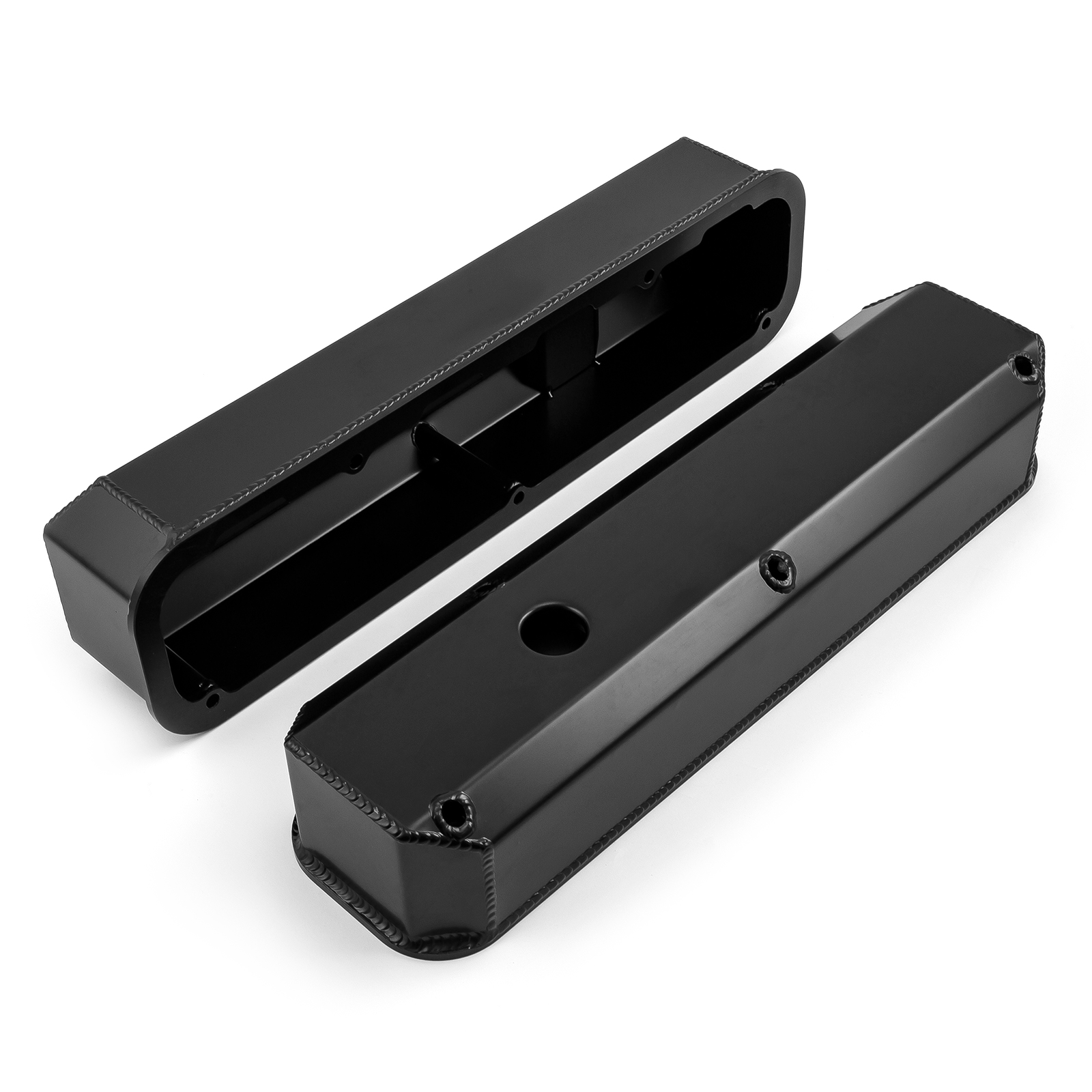 Speedmaster® PCE314.1125.03 Mopar Chrysler SB 318 340 360 Fabricated Valve Covers Tall Black w/ Hole