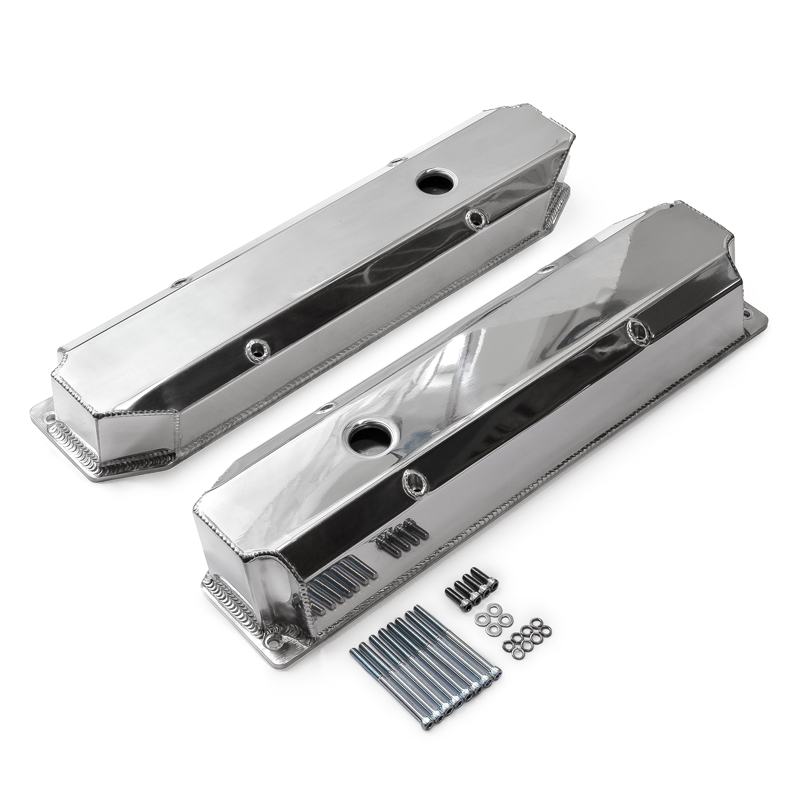 Mopar Chrysler BB 383 440 Polished Fabricated Valve Covers - Tall w/ Hole