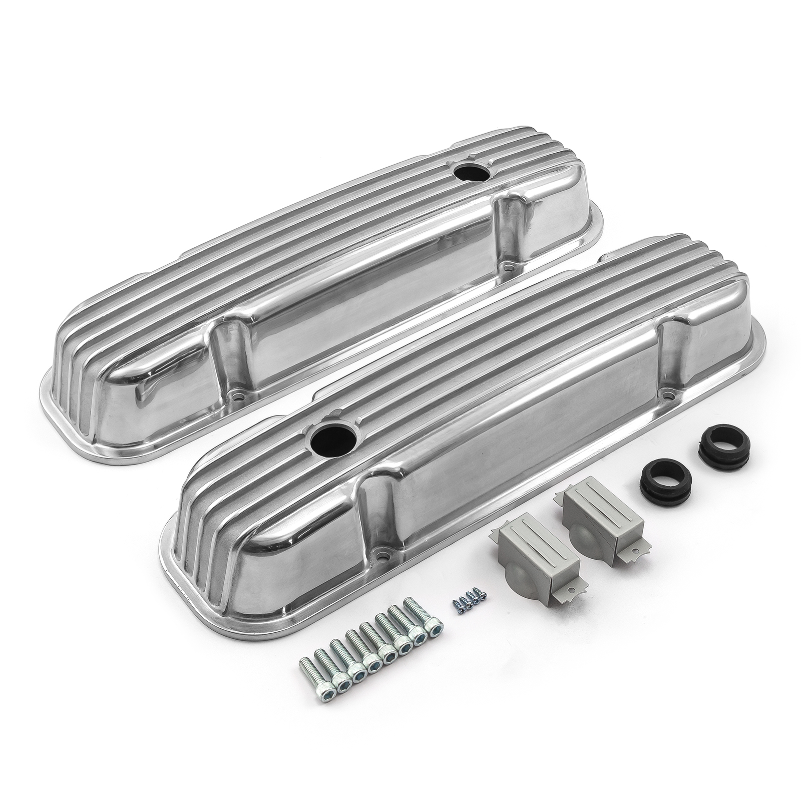 Speedmaster® PCE314.1162 Pontiac 326 400 455 Polished Nostalgic Finned Aluminum Valve Covers w/Hole