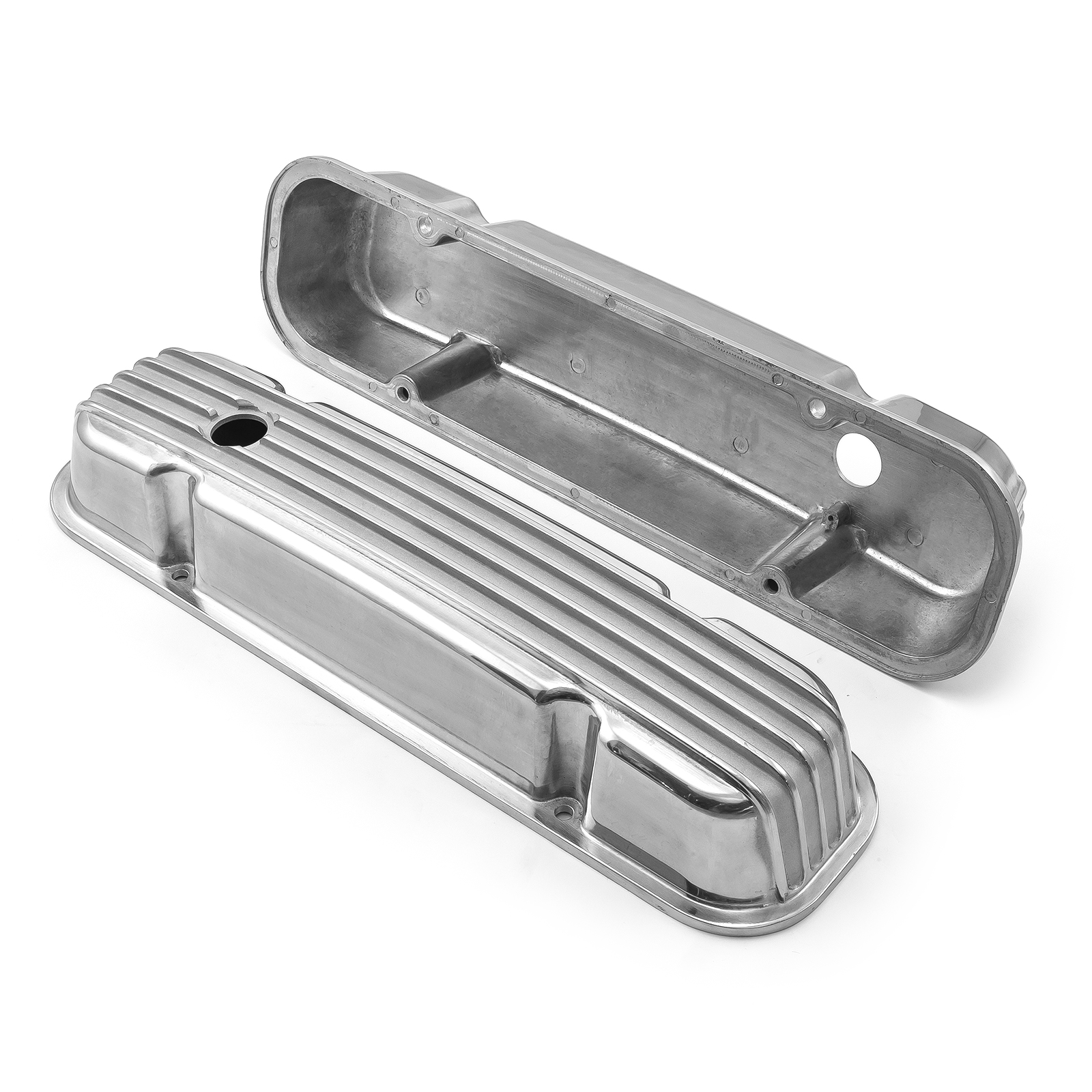 Speedmaster® PCE314.1162 Pontiac 326 400 455 Polished Nostalgic Finned Aluminum Valve Covers w/Hole
