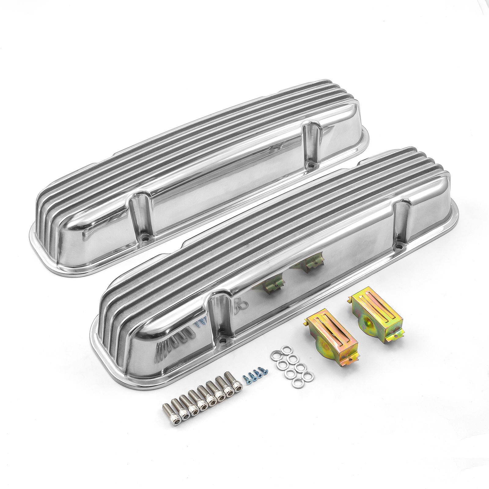 Speedmaster® PCE314.1163 Pontiac 326 400 455 Polished Nostalgic Finned Aluminum Valve Covers w/o Hole