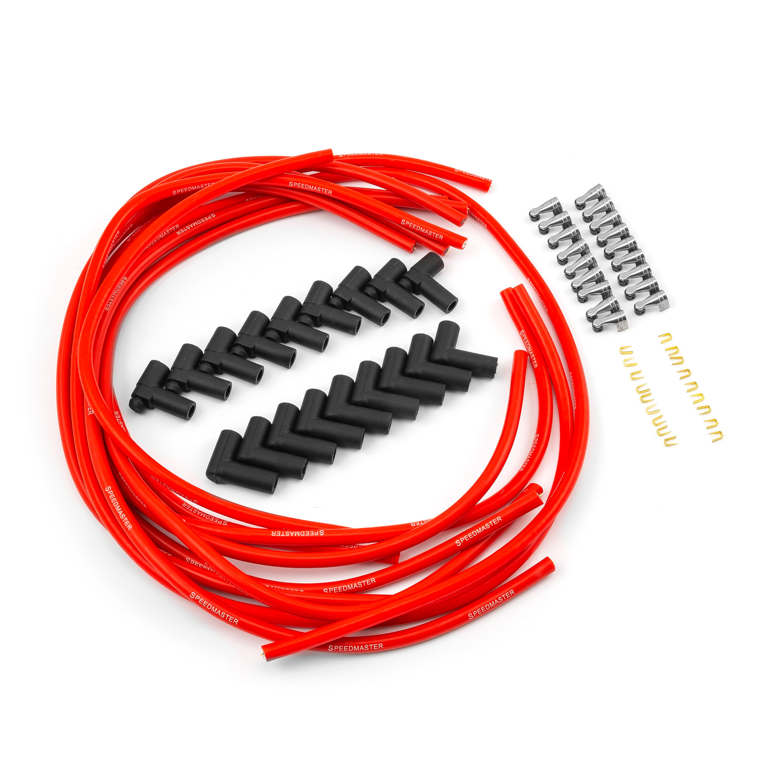 Speedmaster® PCE390.1014.02 90 Deg to 90 Deg Non Terminated Under Covers Male Red Spark Plug Wires - Chevy