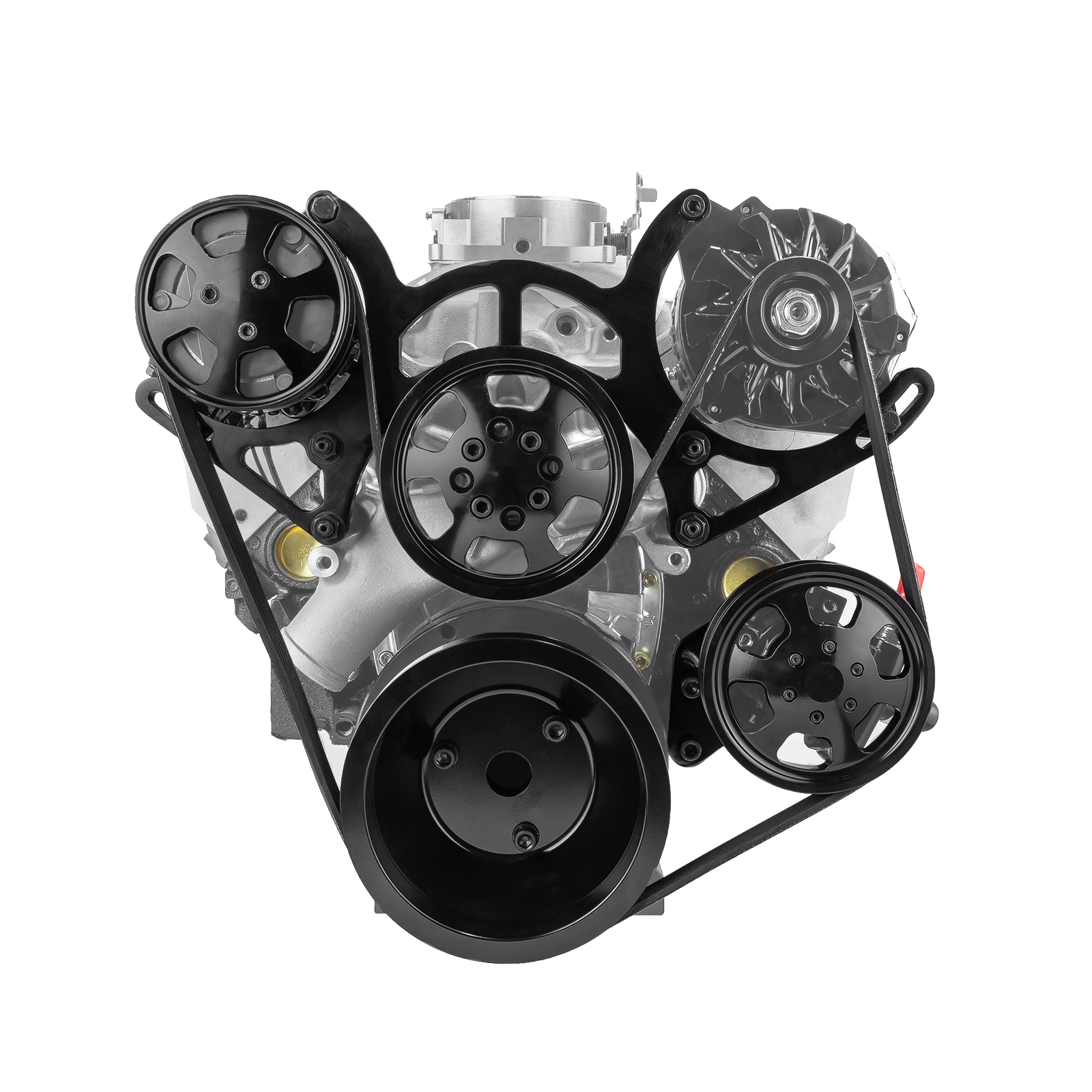 Speedmaster® PCE415.1021.02 Chevy SBC 350 Aluminum Complete Serpentine Engine Pulley Kit - Black