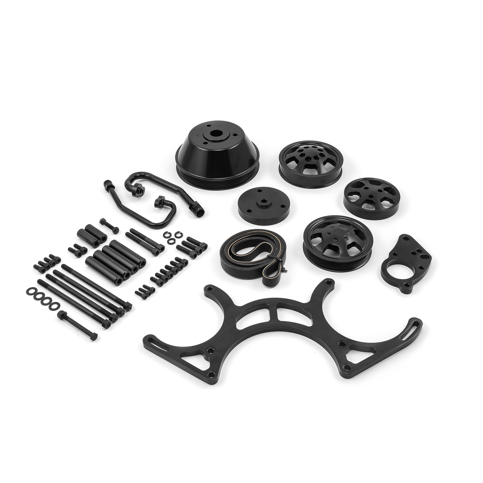 Speedmaster® PCE415.1021.02 Chevy SBC 350 Aluminum Complete Serpentine Engine Pulley Kit - Black