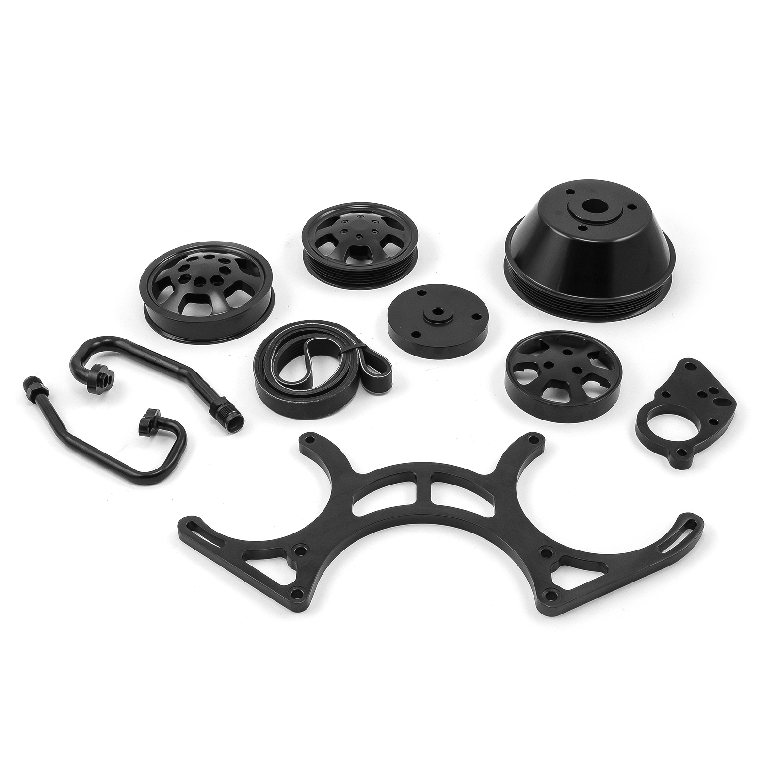 Speedmaster® PCE415.1021.02 Chevy SBC 350 Aluminum Complete Serpentine Engine Pulley Kit - Black