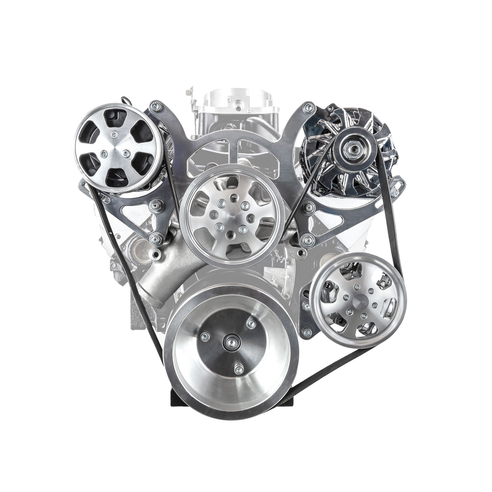 Chevy SBC 350 Aluminum Complete Serpentine Belt Drive System Kit - Polished