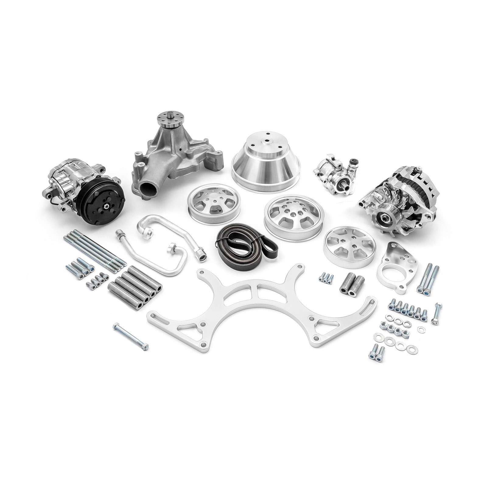 Speedmaster® PCE415.1028 Chevy SBC 350 Aluminum Complete Serpentine Belt Drive System Kit - Polished