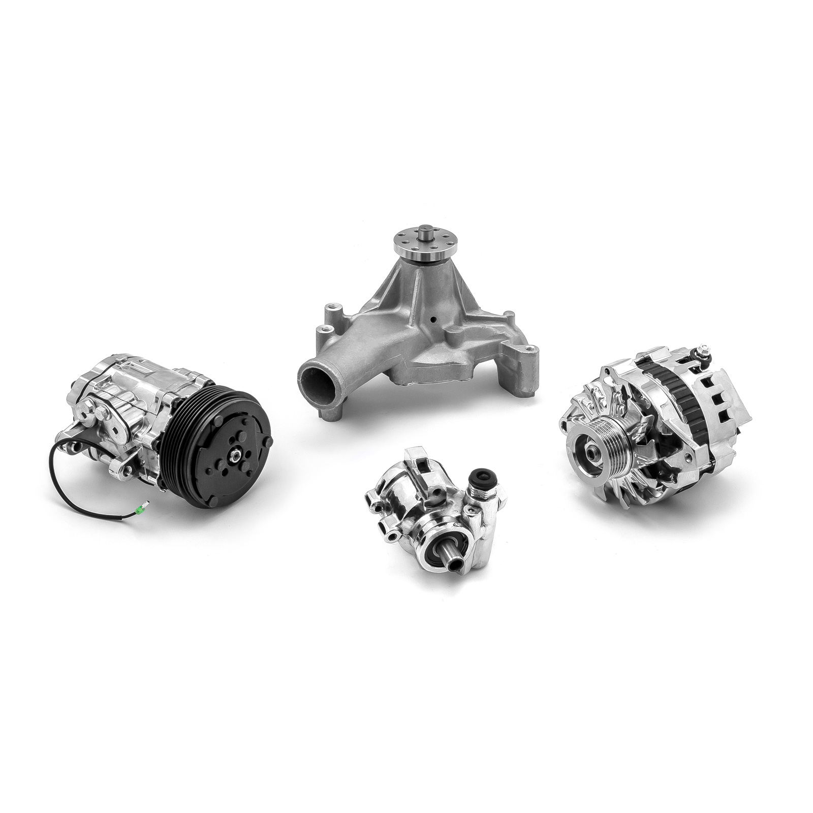 Speedmaster® PCE415.1028 Chevy SBC 350 Aluminum Complete Serpentine Belt Drive System Kit - Polished