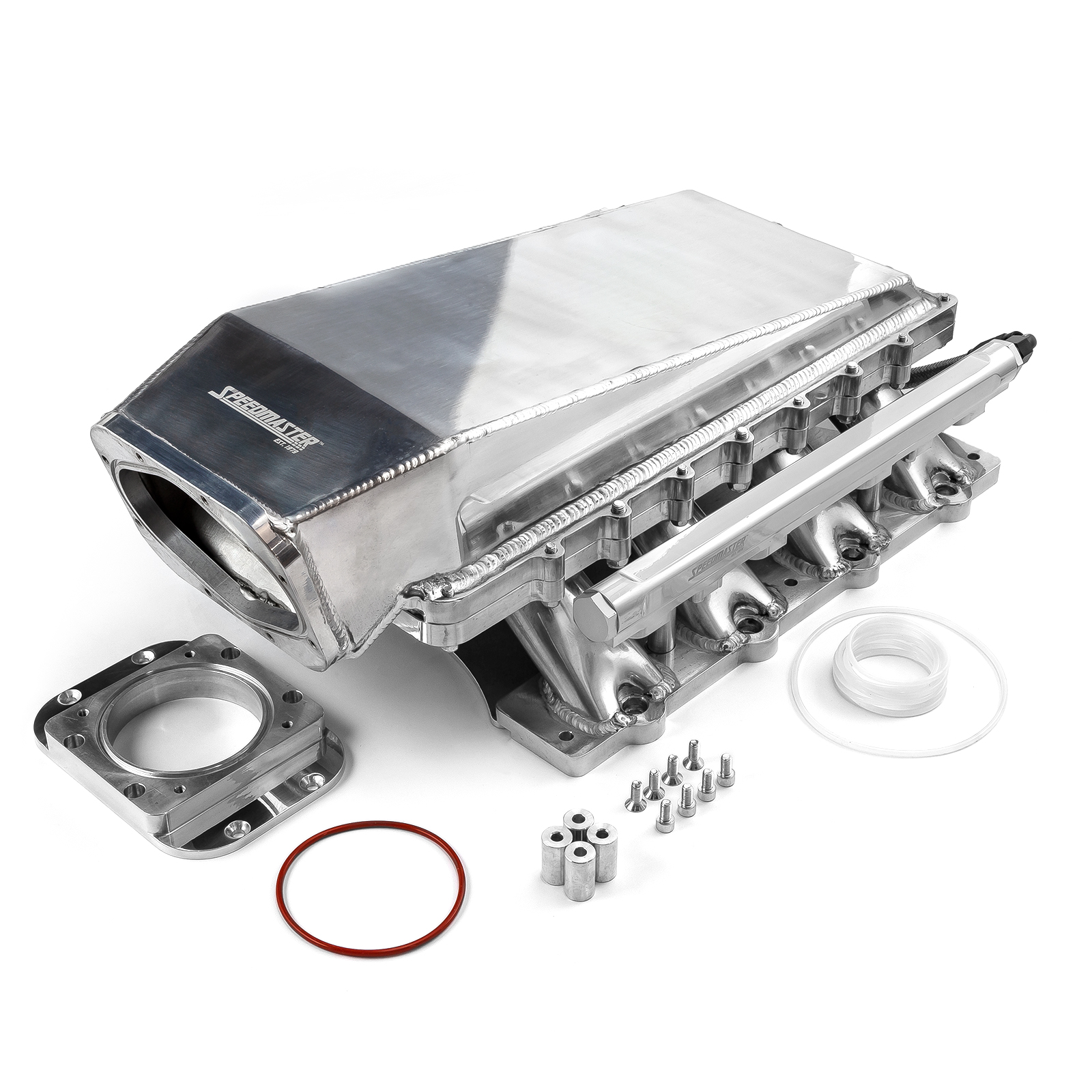Speedmaster® 1-148-055 Ford 5.0L Coyote 2pc Fabricated Low Ram Air 98mm 4 Bolt EFI Intake Manifold Polished
