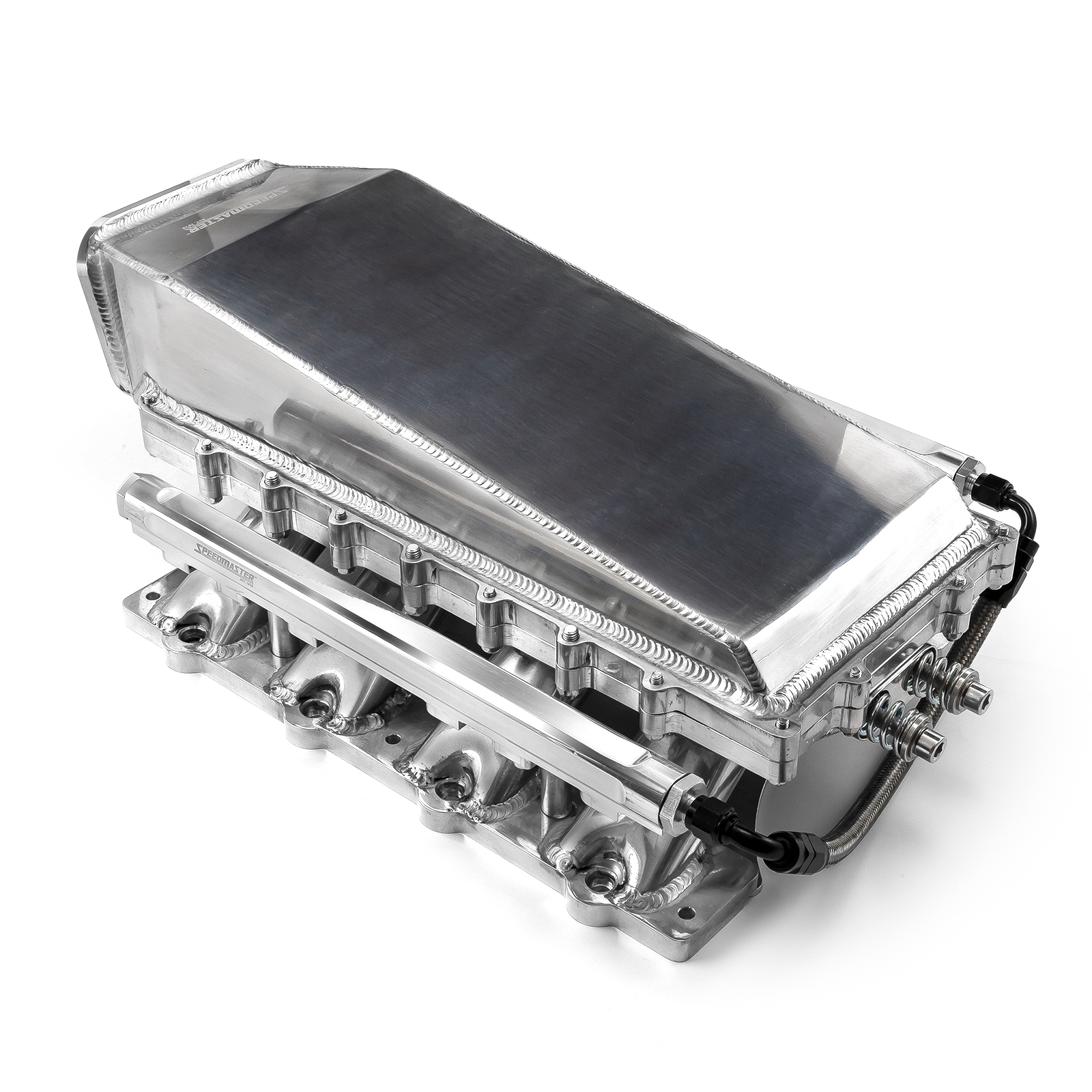 Speedmaster® 1-148-055 Ford 5.0L Coyote 2pc Fabricated Low Ram Air 98mm 4 Bolt EFI Intake Manifold Polished