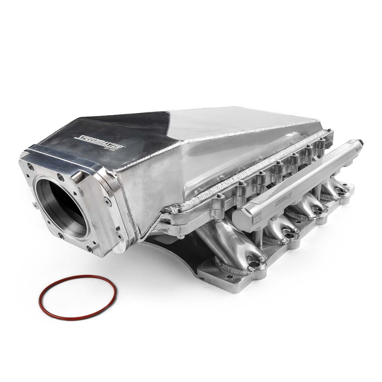 Speedmaster® 1-148-055 Ford 5.0L Coyote 2pc Fabricated Low Ram Air 98mm 4 Bolt EFI Intake Manifold Polished