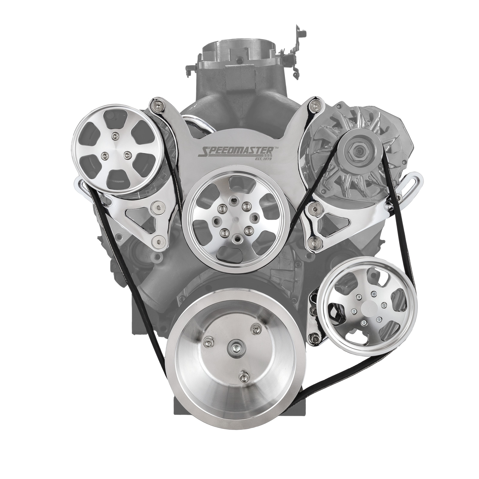 Speedmaster® 1-415-001-01 Chevy SBC 350 Aluminum Complete Serpentine Engine Pulley Kit [Polished]