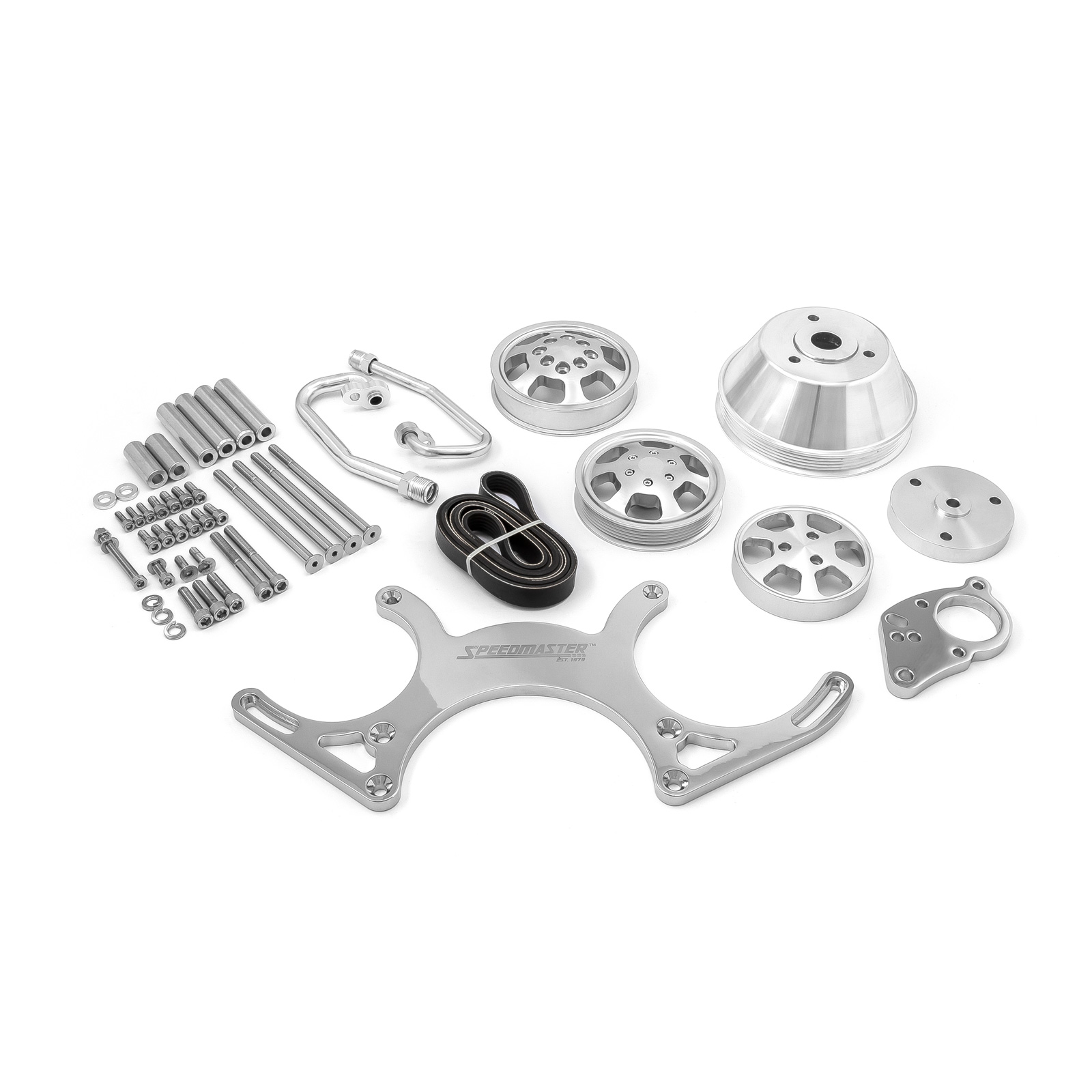 Speedmaster® 1-415-001-01 Chevy SBC 350 Aluminum Complete Serpentine Engine Pulley Kit [Polished]