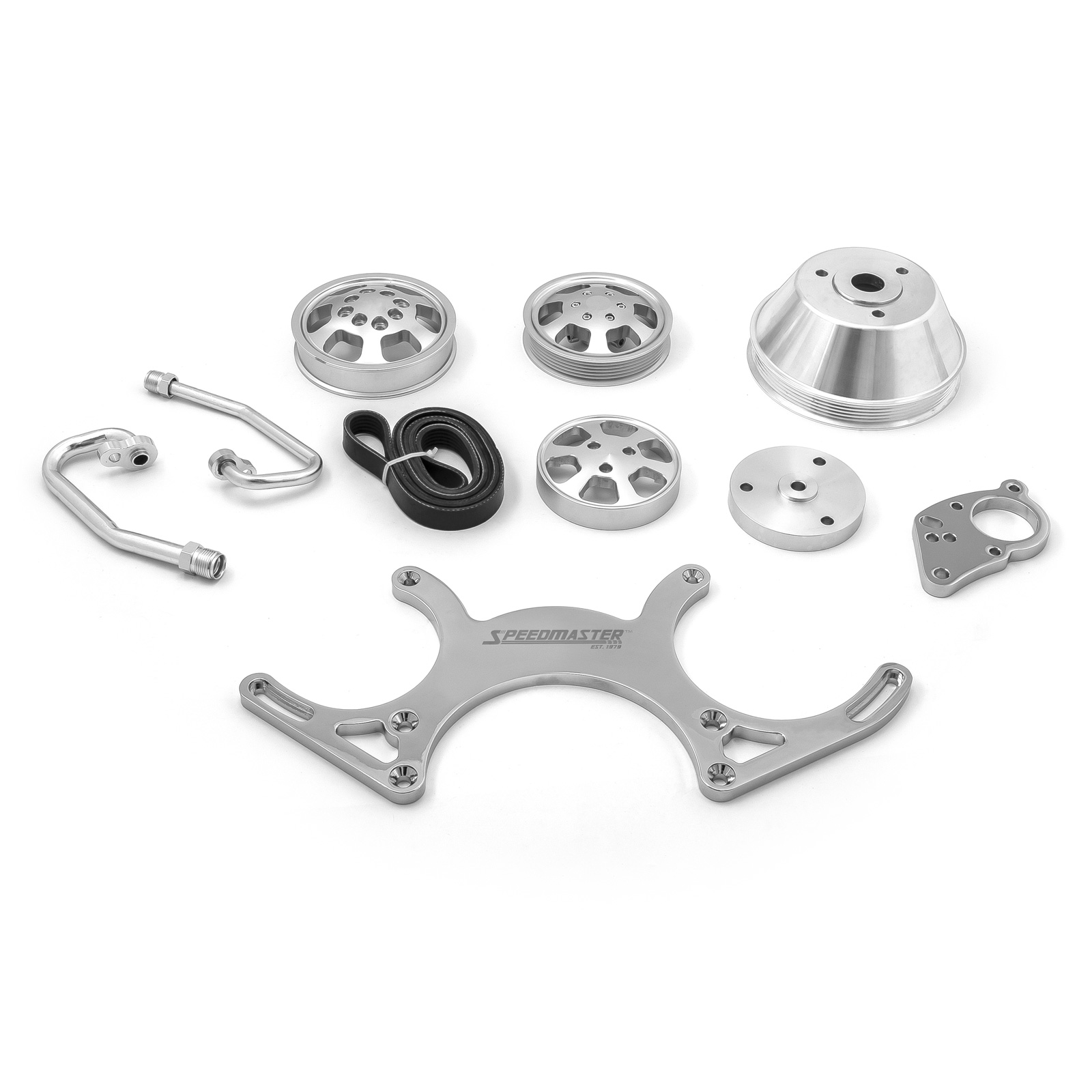 Speedmaster® 1-415-001-01 Chevy SBC 350 Aluminum Complete Serpentine Engine Pulley Kit [Polished]