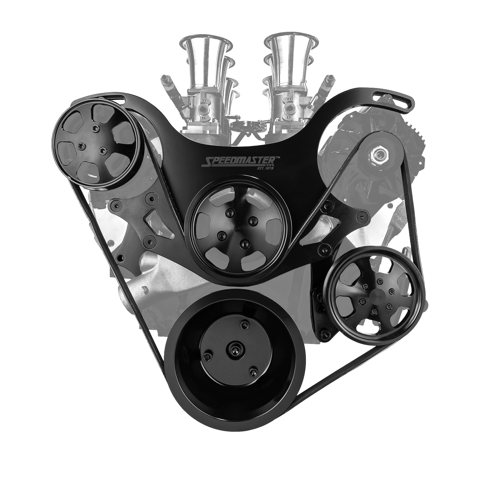 Chevy BBC 454 Aluminum Complete Serpentine Engine Pulley Kit [Black]