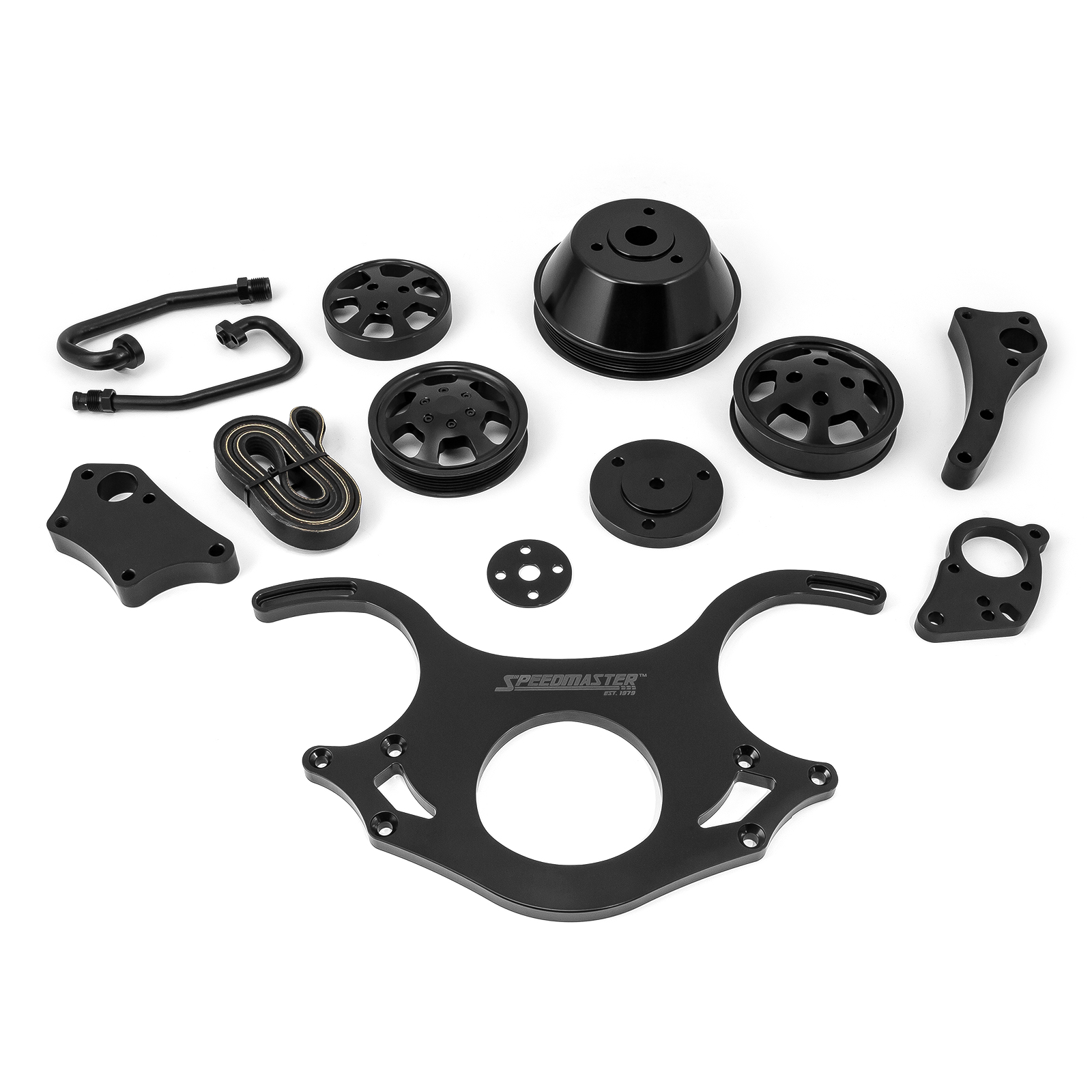 Speedmaster® 1-415-002-02 Chevy BBC 454 Aluminum Complete Serpentine Engine Pulley Kit [Black]