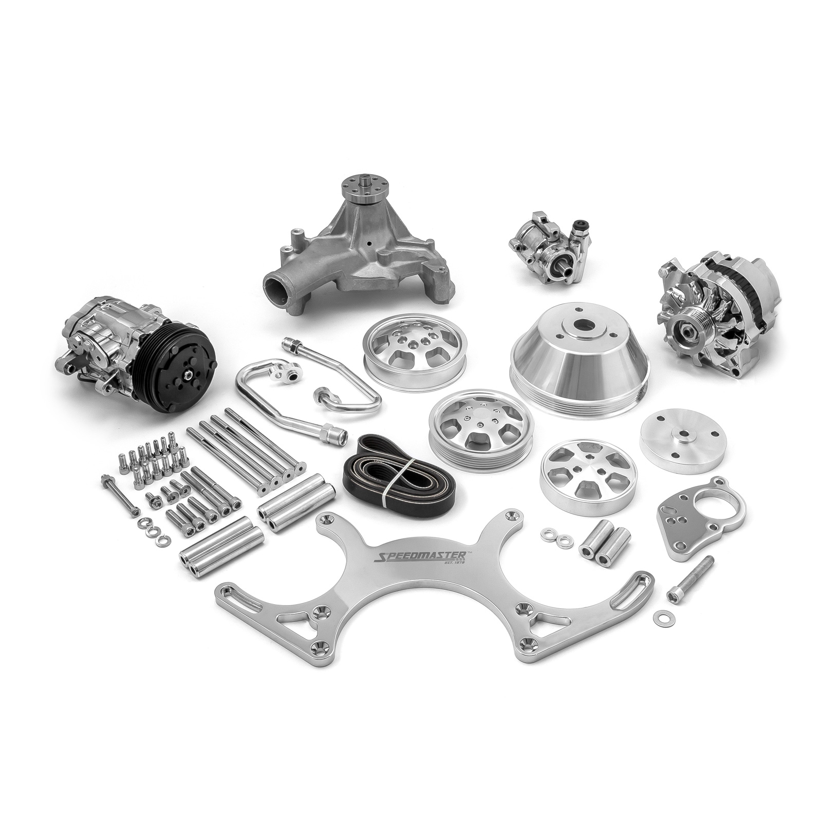 Speedmaster® 1-673-001-02 Chevy SBC 350 Aluminum Complete Serpentine Belt Drive System Kit [Polished]