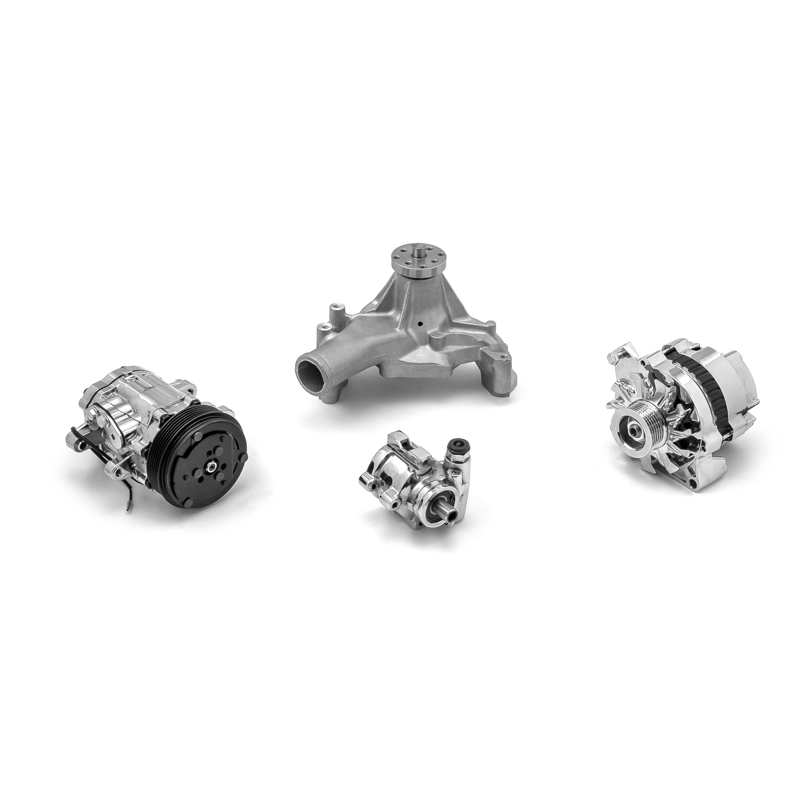 Speedmaster® 1-673-001-02 Chevy SBC 350 Aluminum Complete Serpentine Belt Drive System Kit [Polished]